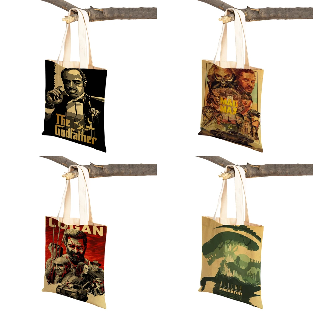 Classic Movie Women Shopper Bags Vintage Posters Future Kill Bill Both Sides Casual Canvas Lady Shopping Bag Travel Tote Handbag