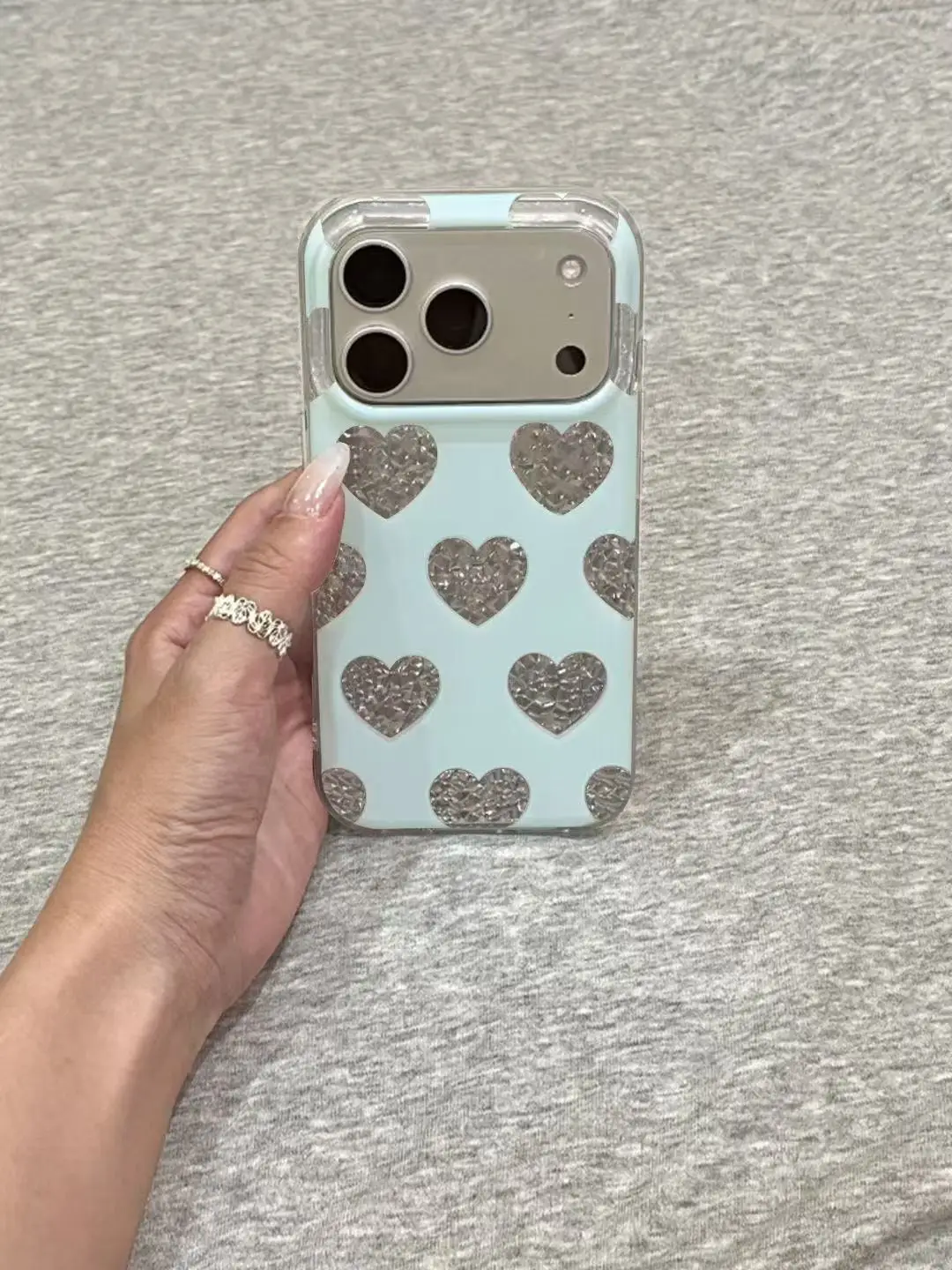 Korean Ins Blue White Heart Shining Phone Case For iPhone Ultra 18 17 AIR 16 15 14 13 12 11 Pro 16 Plus Mini Y2K Advanced Cover