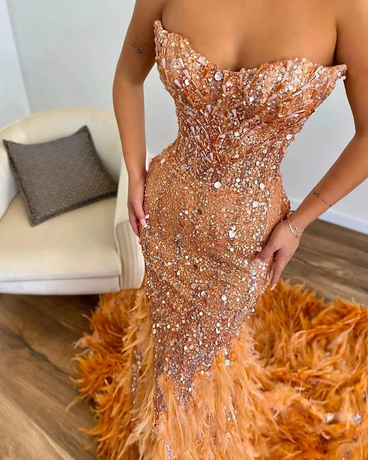 Luxury Evening Dresses Mermaid Strapless Sequins Backless Court Gown Party dresses New Arrivals Vestido De Noite Custom Made