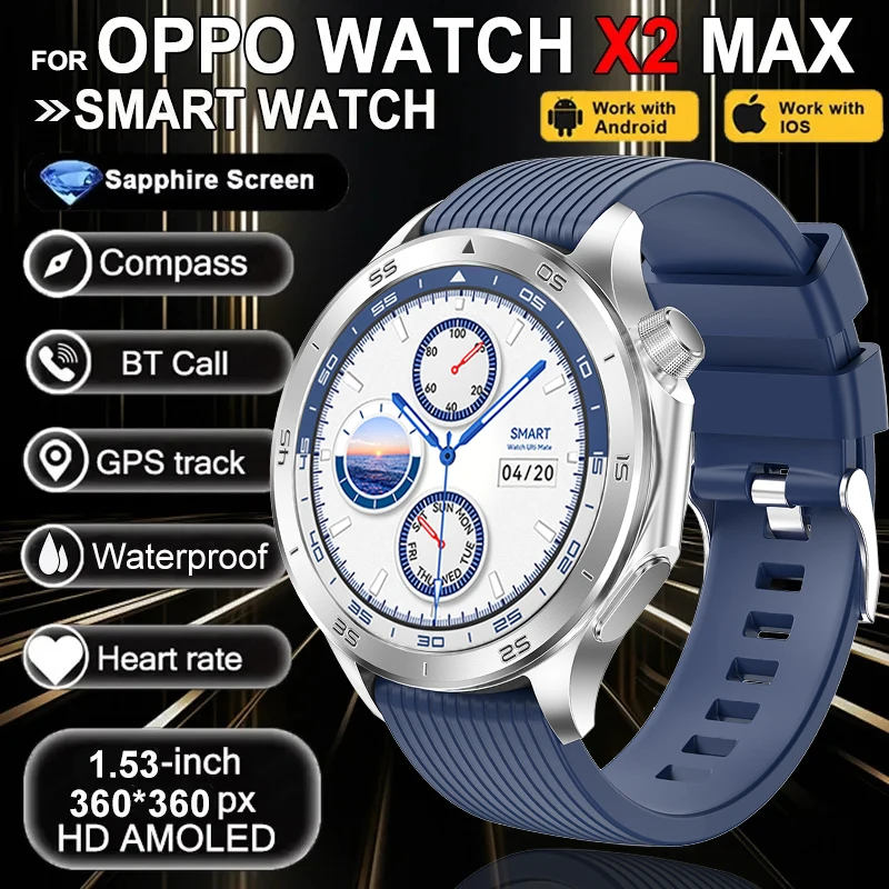 

Для OPPO Watch X2 Смарт-часы Мужчины GPS Трек Компас AMOLED Экран Bluetooth Вызов Сердечный ритм IP68 Водонепроницаемые Смарт-часы Женские
