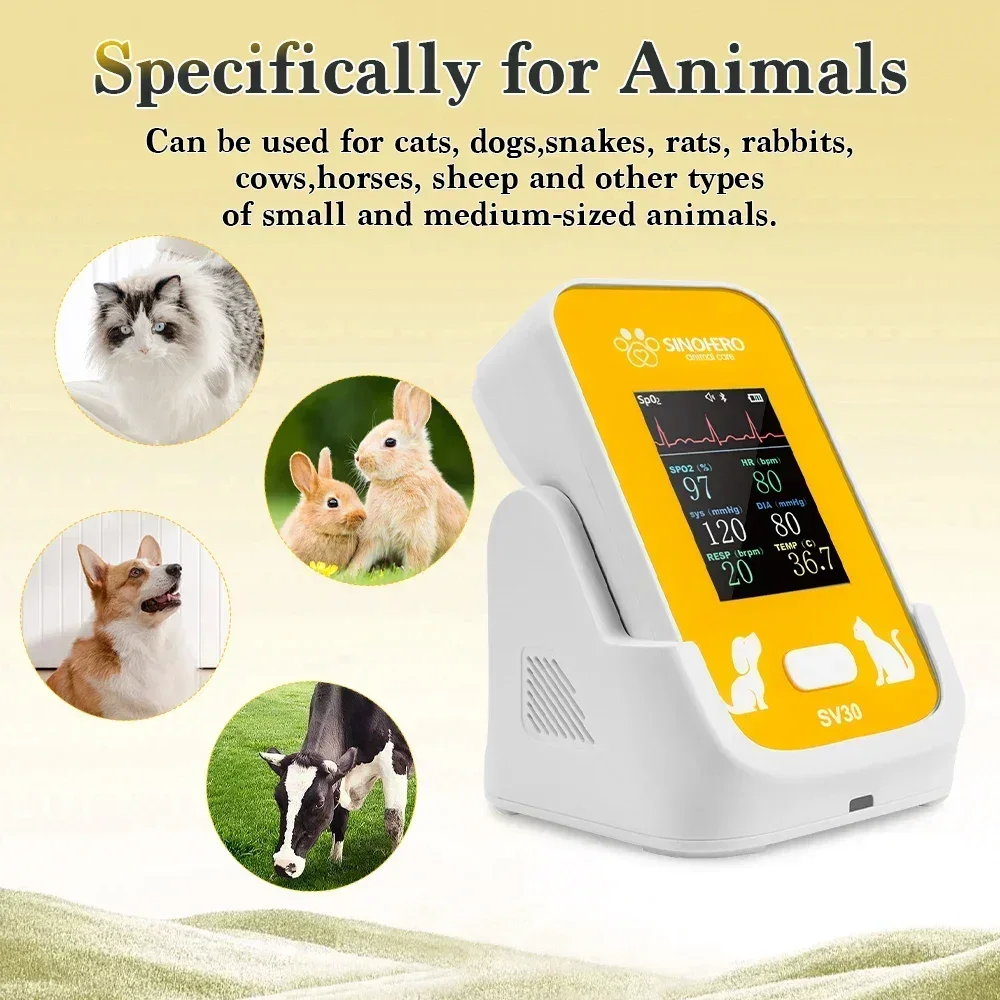 Bluetooth APP 6 in 1 Handheld Veterinary Monitor Pet Multi-parameter Vital signs Monitor SpO2 HR Temp ECG RR NIBP Monitoring