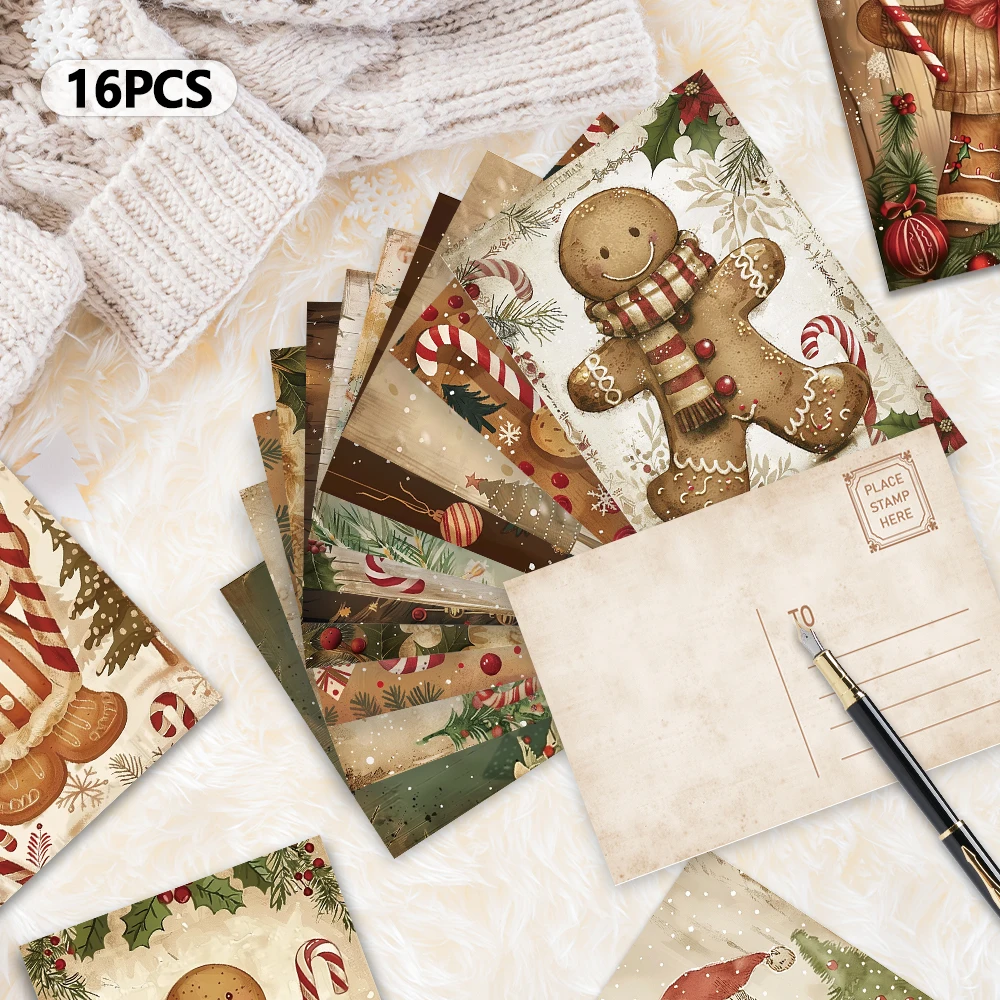 16-teiliges Vintage-Weihnachts-Lebkuchenmann-Postkartenset, Geschenk für Halloween-Lehrer, Geschenk für den Schulanfang, hochwertiger Karton – Detail 4