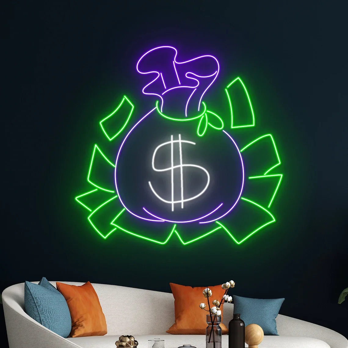 

Money Bag Neon Sign Dollar Bag Neon Sign Money Neon Dollars Money Bag Room Wall Decor Personalized Dollar Bag Art