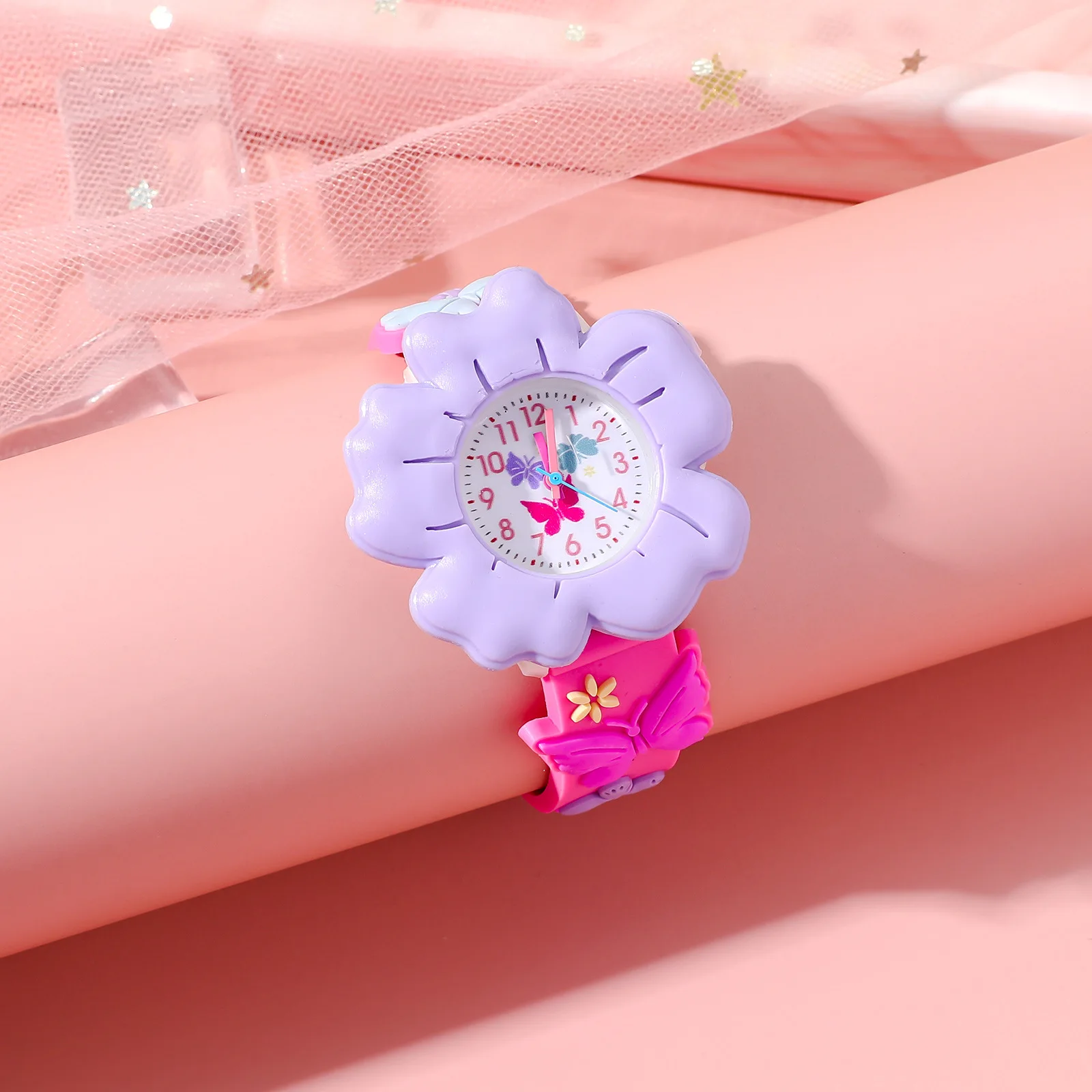 Fashion Kids Watches Cartoon Watches Silicone Butterfly Quartz Wristwatch Birthday Gift Cute Flowers Children Study Time Watch