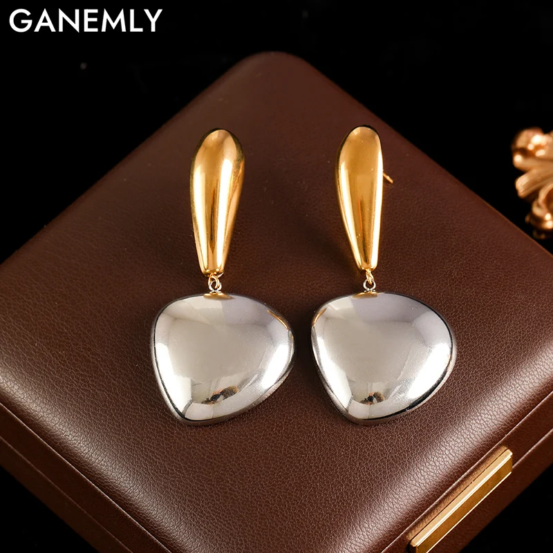 GANEMLY Minimalist Stainless Steel Metal Glossy Geometric Dangle Earrings Prevent Allergy Metal Versatile Daily Jewelry Gift