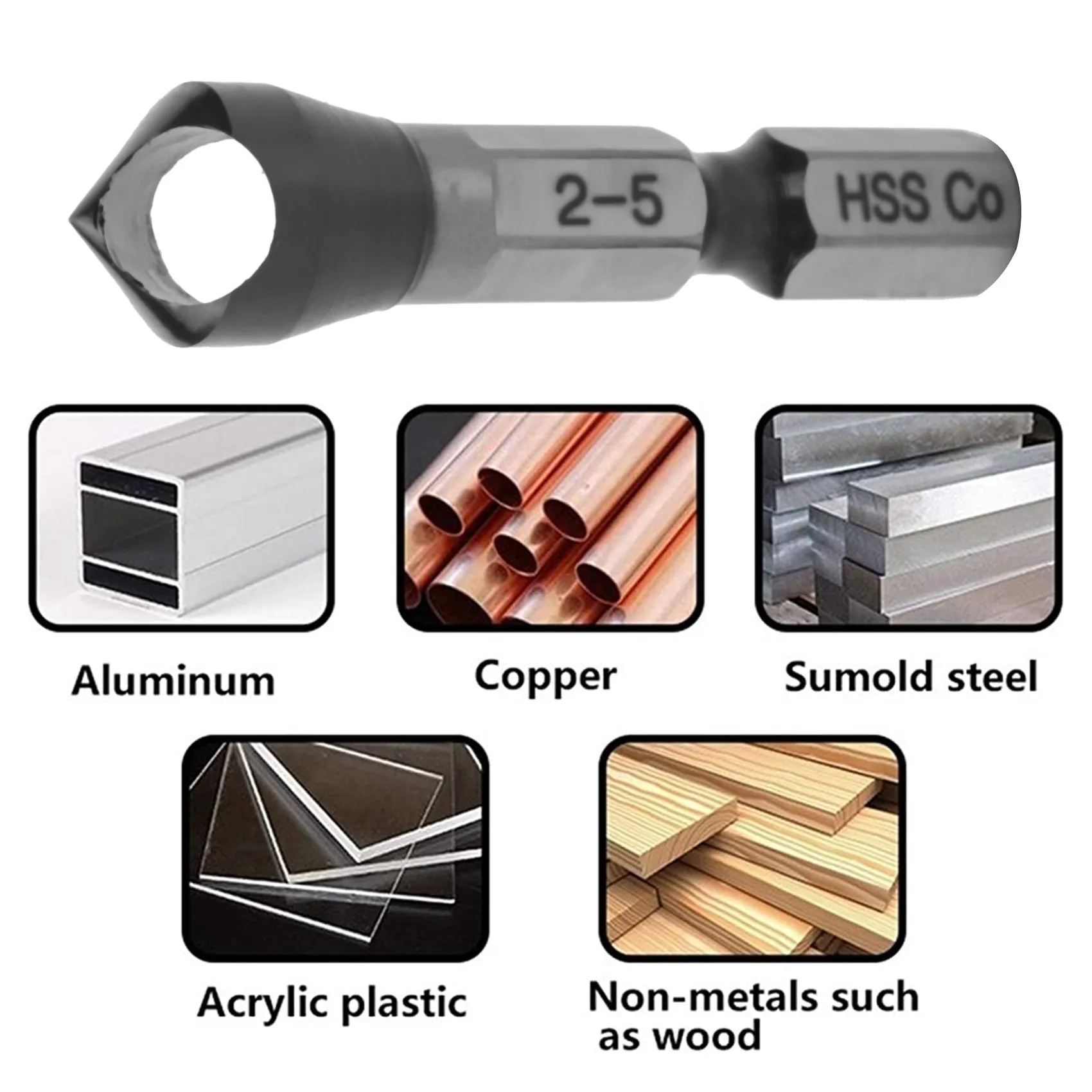 HRC89 TiAlN Coating 1/4Inch Hex Shank Countersink Drill Bit 2-5mm AC79