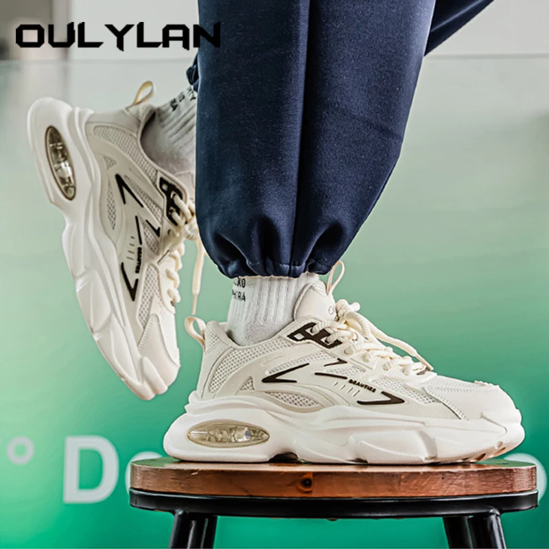 

Oulylan Versatile Trendy Sports Shoes for Men Outdoor Mesh Breathable Runshoes Male Classic Retro Solid Color Sneakers