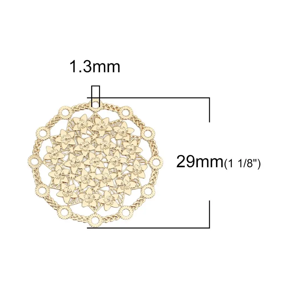 DoreenBeads Iron Alloy Filigree Stamping Connectors Round Gold Color Hollow Flower DIY Jewelry Findings 29mm Dia, 10 PCs