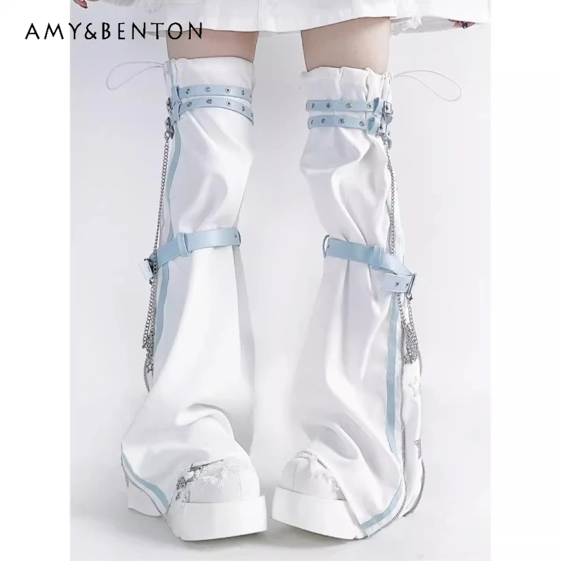 Autumn New Subculture Anime Cute Light Blue Women's Hosiery Japanese Sweet Cool Cute Versatile Age Reduction Leg Warmers Ladies