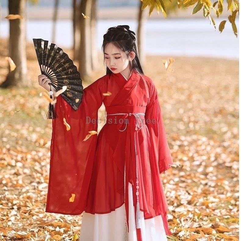 Hanfu rouge chinois ancien à grande manche, ensemble de danse traditionnelle féerique, pour la performance des enfants, nouvelle collection, 303, 2024