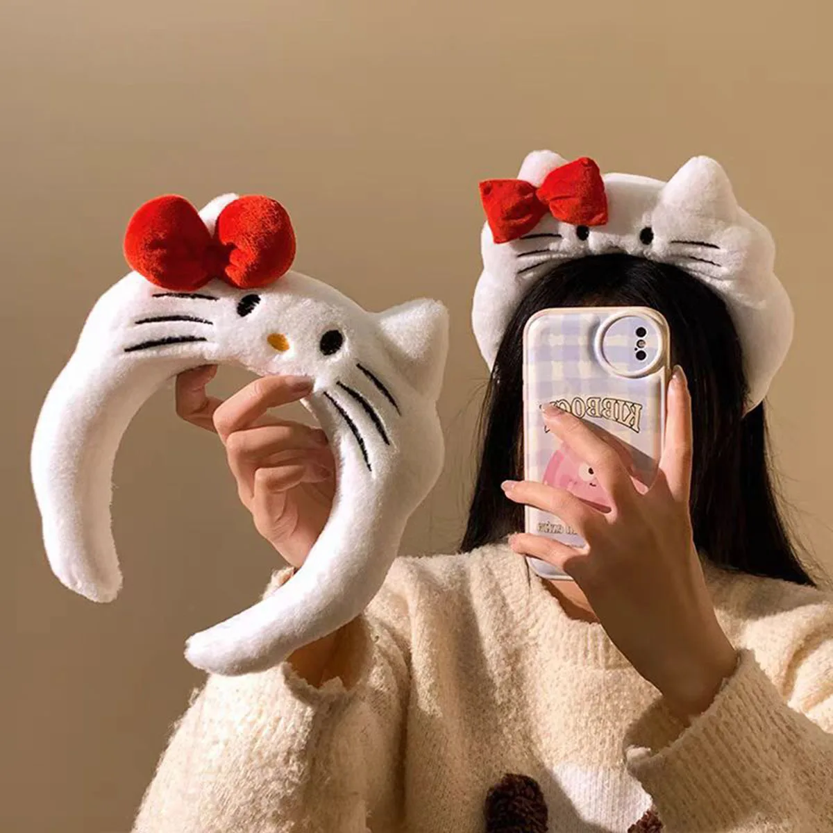 MINISO Cartoon Anime Sanrio Hello Kitty Plüsch Stirnband Gesicht waschen Haarbänder Schleife Plüsch Haare Zubehör Mädchen Geschenke