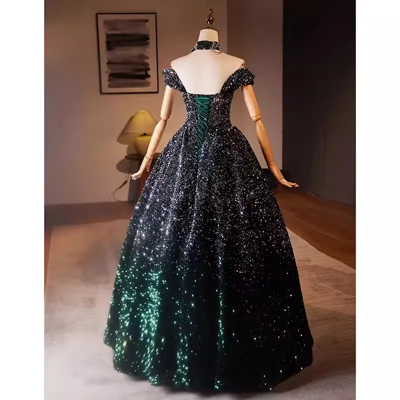 Real Picture Luxury Shinny Quinceanera Dresses Off Shoulder Sequined Lace Up Sweet 15 16 Prom Dress Girls Birthday Party Gown