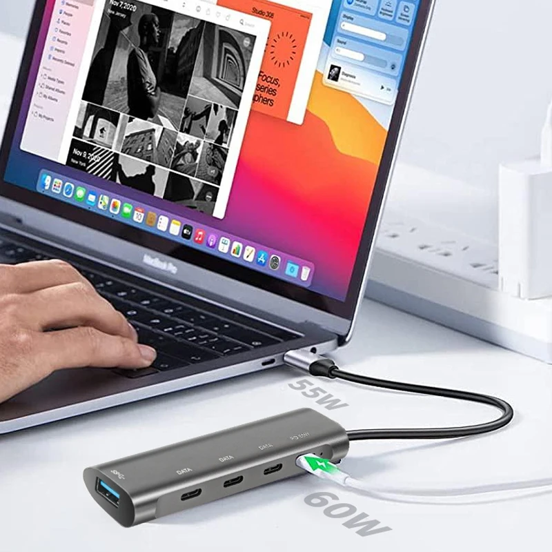 HUB USB C Hub 5 ports type c to USB 3.0 PD 60W DATA USB C 2.0 Multiport Adapter for macbook Laptop Splitters 5 in 1 USB HUB