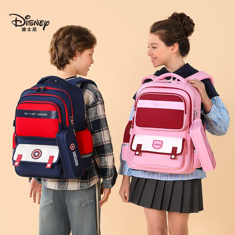 Disney Boys Girls School Bag Grade 1-3 Primary Student Shoulder Orthopedic Backpack Captain America Super Light Gifts Mochilas