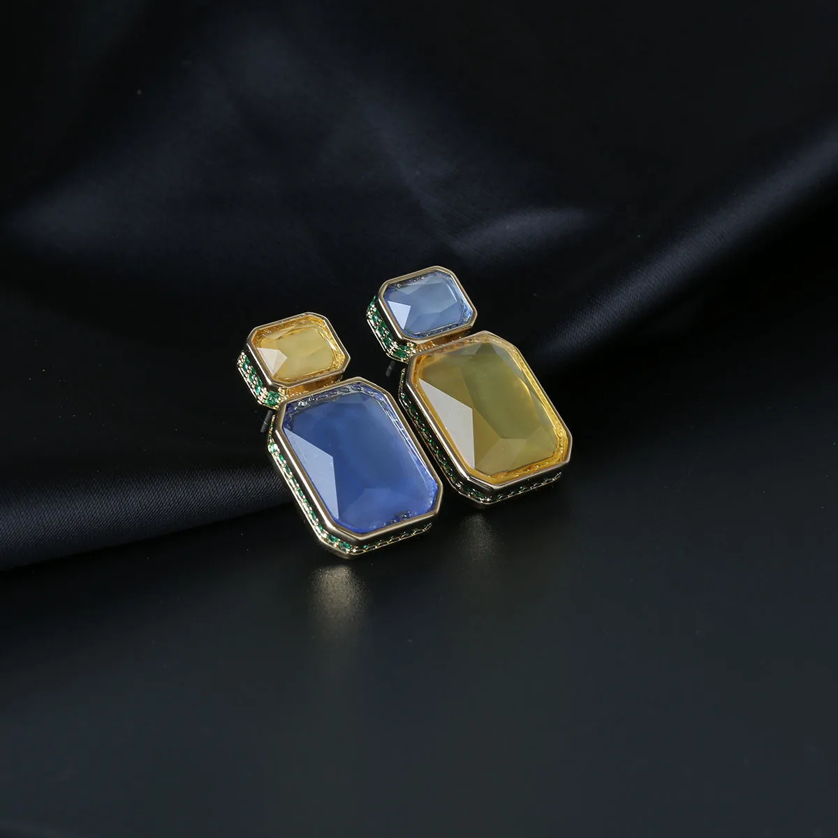 FXLRY High Quality Mirco Paved Cubic Zircon Geometric Asymmetric Stud Earrings Fashion Women Party Jewelry
