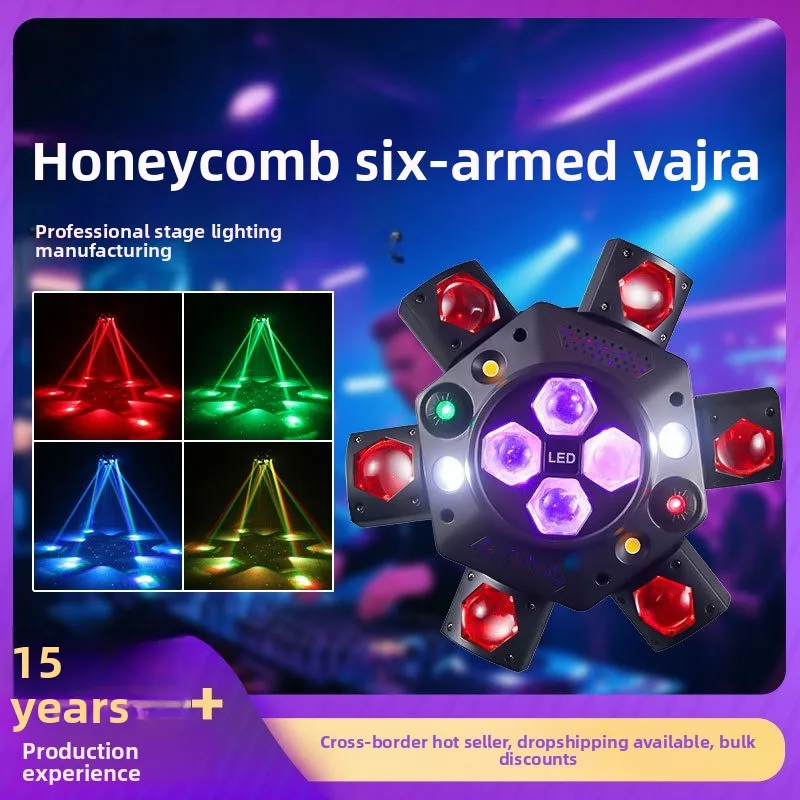 

6-Arm Bee Eye LED Moving Head Light, RGB Laser Beam Stage Lamp for DJ Bar KTV Party