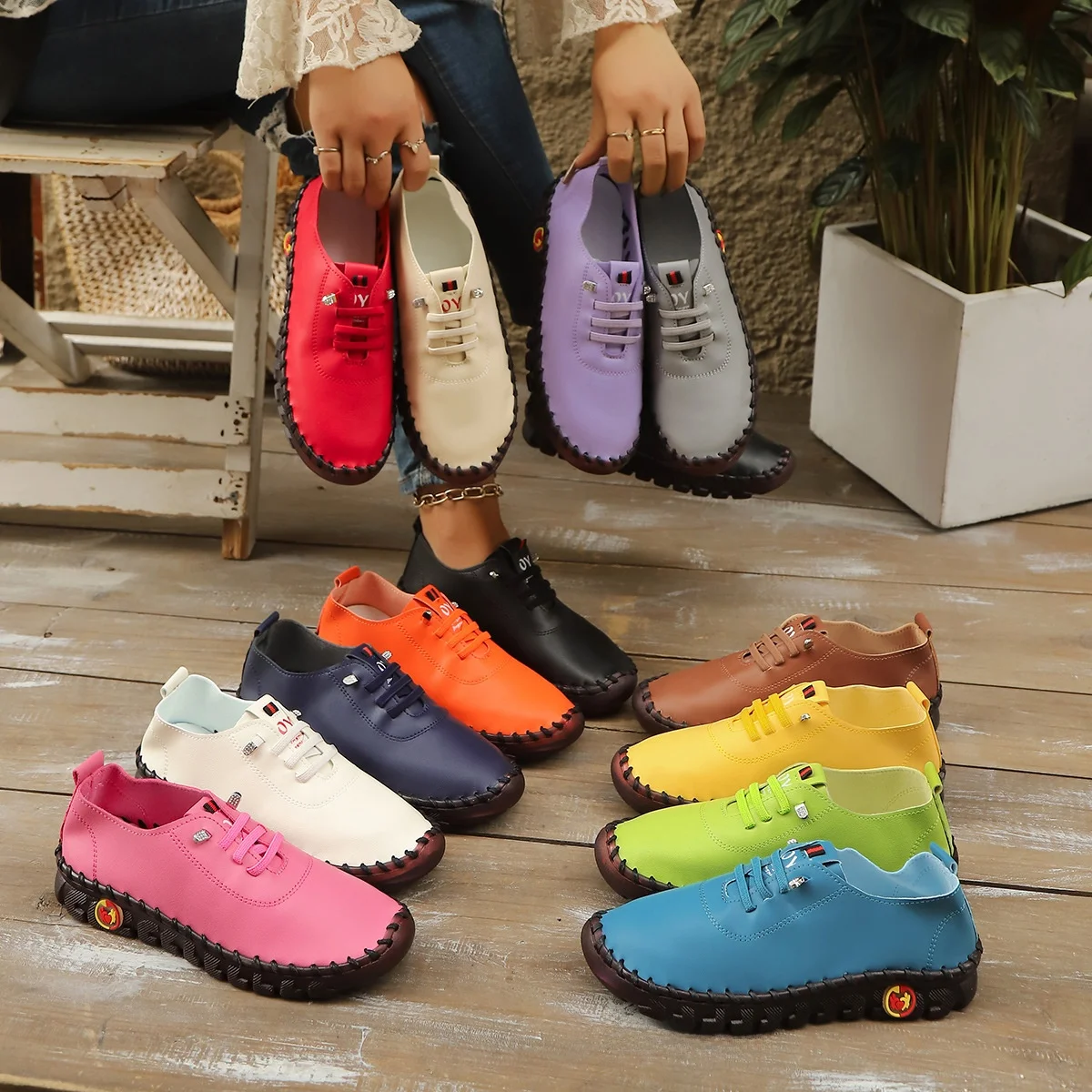 

2025 Casual Women's oes Single oe Sle Flat Heel round Toe PU Material Upaded Version of Dad oes Lightweight