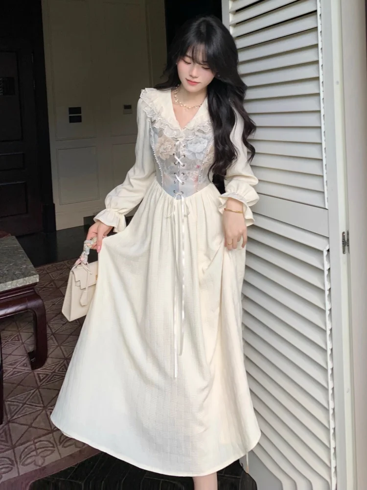 フレンチエレガントなレースウエディングドレスの女性の秋長袖スリム A ライン Vestidos ヴィンテージとシックなイブニングパーティードレス Mujer