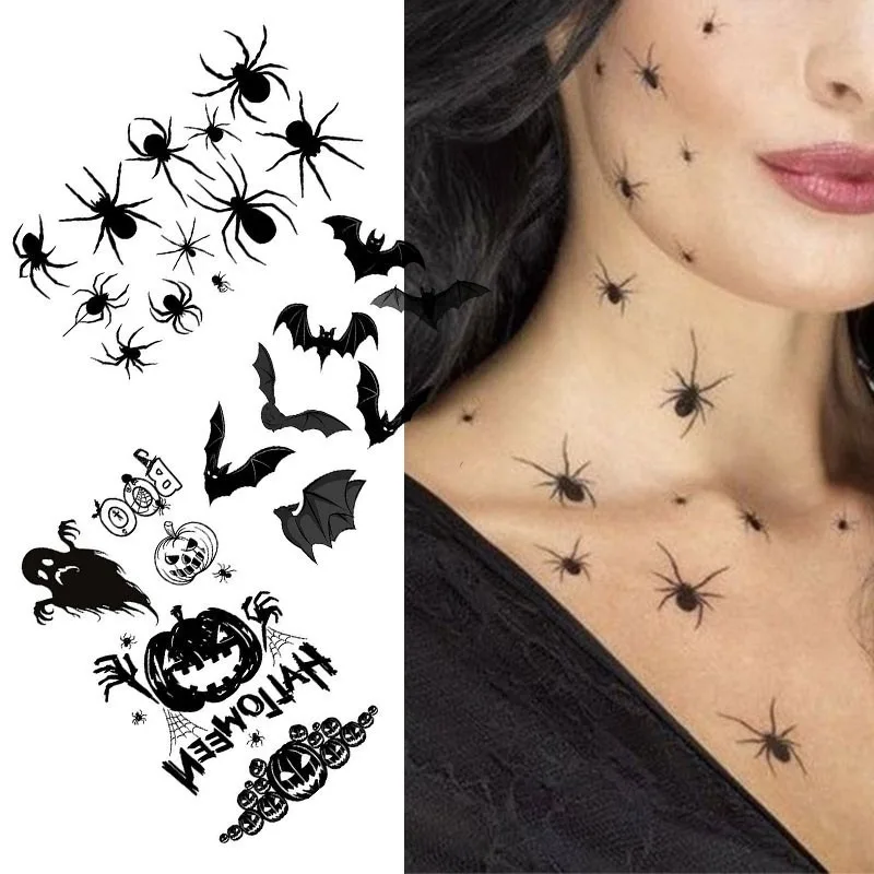 1sheet Halloween Tattoo Sticker Paper Spider Tattoo Sticker Bat Tattoo Sticker