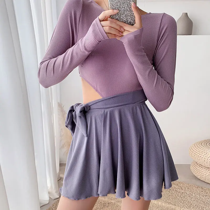 2023 New Summer Fashion Beach Style Simple Round Neck Sexy Waist Slim Fit Caution Hot Spring Sports Two Piece Skirt Swimwear