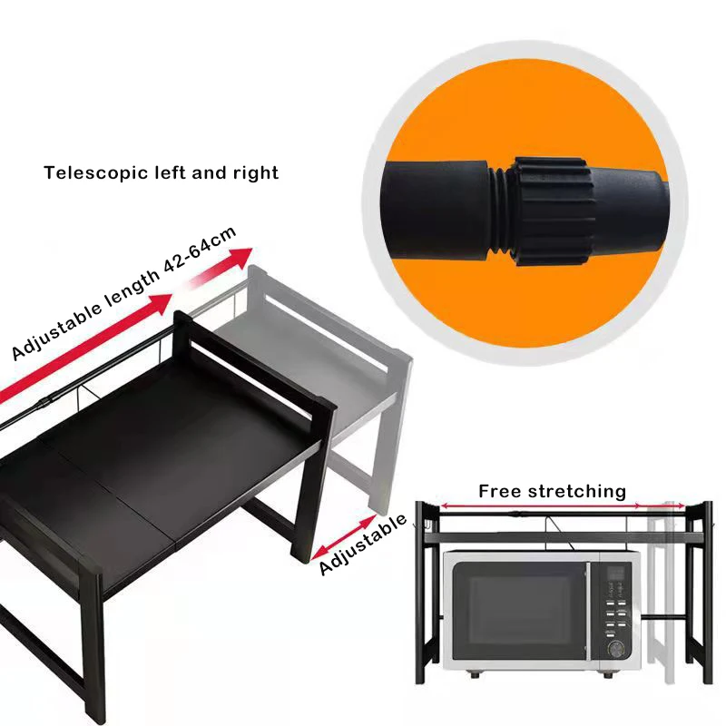 Imagem -05 - Cremalheira Retrátil para Forno de Microondas Organizador de Bancada de Cozinha Prateleira Retrátil Suporte Suporte Suporte Racks de Armazenamento Pot Pan Grill