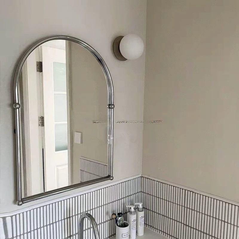 Vintage arch shaped bathroom mirror simple wall mounted toilet wall-mounted stainless steel vanity mirror