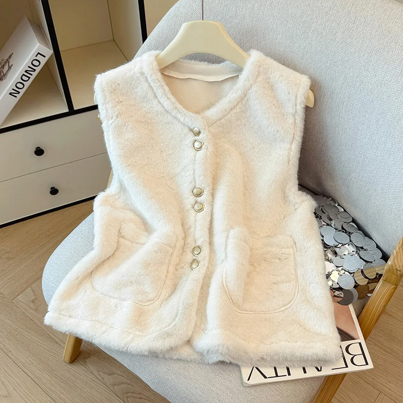 

Faionable корейский женский жилет из искусственного меха с металлическим синим зимним верхним костюмом Sli, универсальный цвет