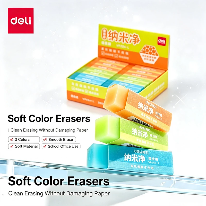 Deli 6pcs Soft Color PVC Pencil Erasers Mechanical Pencil Rubber School&Office Supplies Stationery Writing Art Drawing Erasers