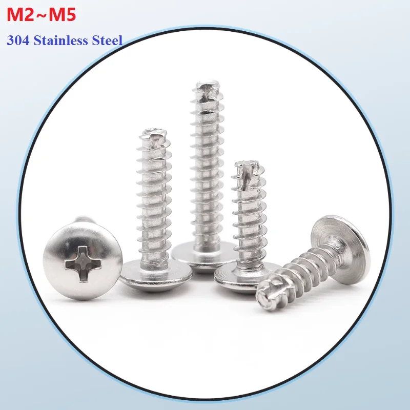 Phillips Pan Head Screws M2 M2.3 M2.6 M3 M3.5 M4 M5 304 Stainless Steel Cross Round Head Cutting Tail Self Tapping Screws
