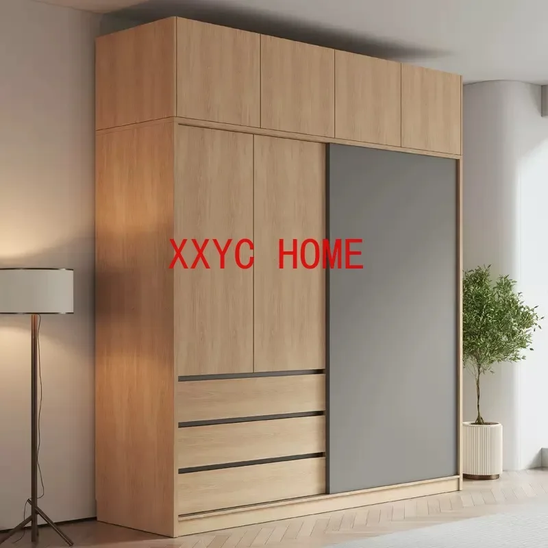 Wooden Drawers Wardrobe Storage Oganizers Sliding Door Vintage Wardrobe Simple Modern Nordic Bedroom Roupeiros Home Furniture