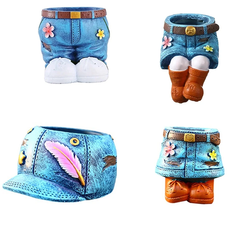 Plant Pots Indoor Unique Jeans Skirt Resin Flower Pots Resin Crafts Pastoral Style Outdoor And Indoor Garden Planter