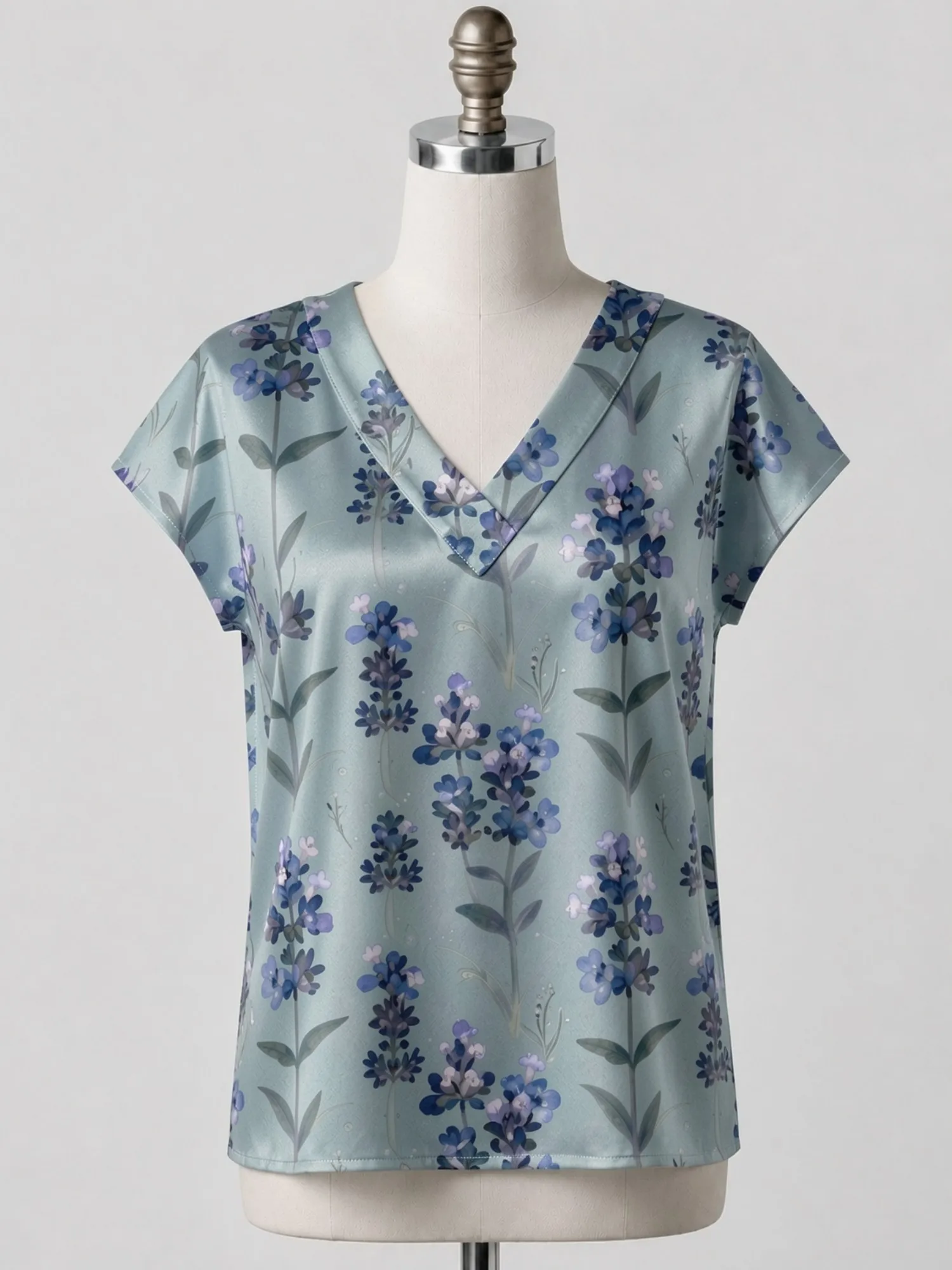 Floral Satin V Neck Top for Women Cap Sleeve Soft Draped Fit Silky Casual Brunch Weekend Wear Lightweight Breathable Gentle Neat