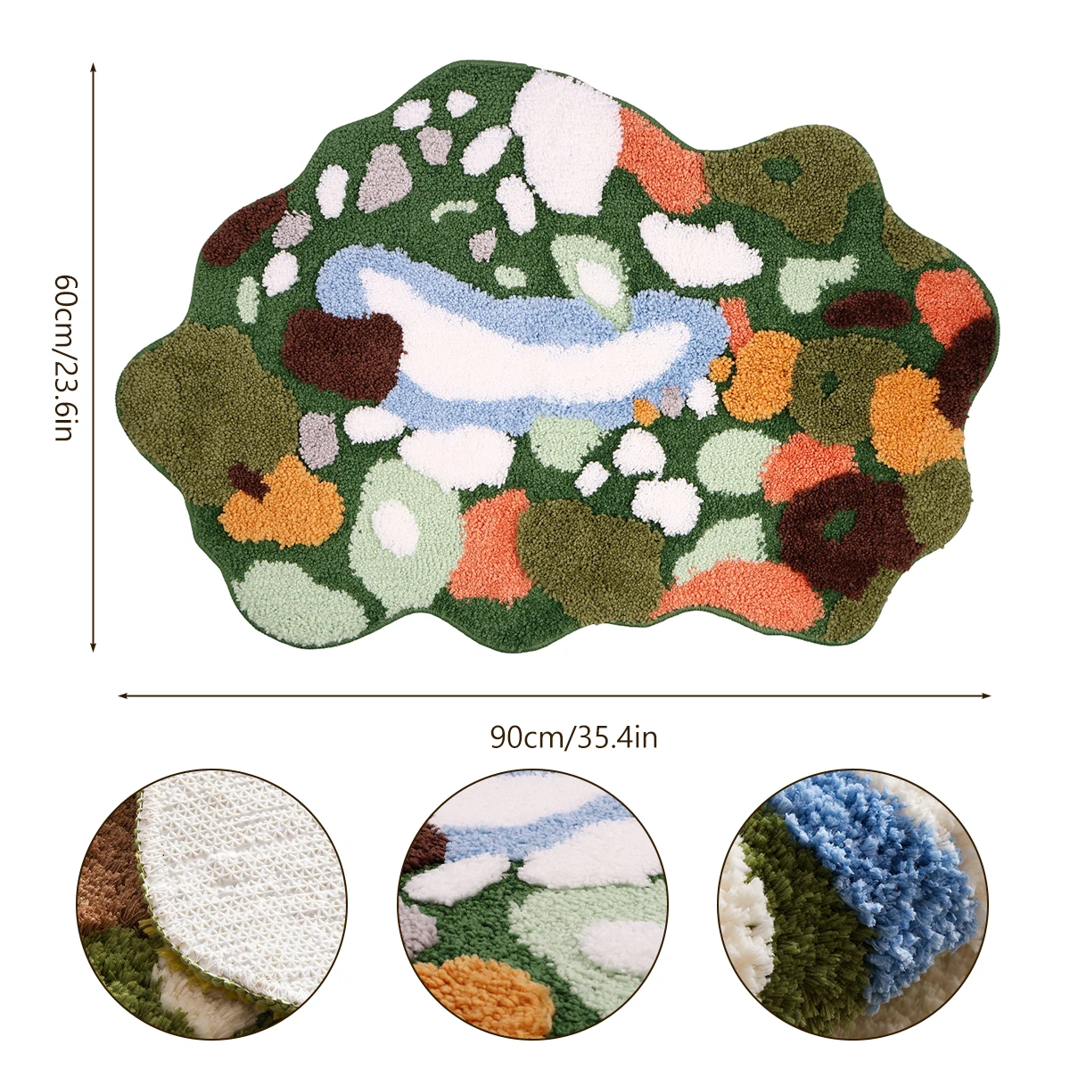 Moss Leaf Bathroom Rugs Non-Slip Moss Bath Mat Super Absorbent Bath Mat Soft Microfiber Machine Washable Shower Mat