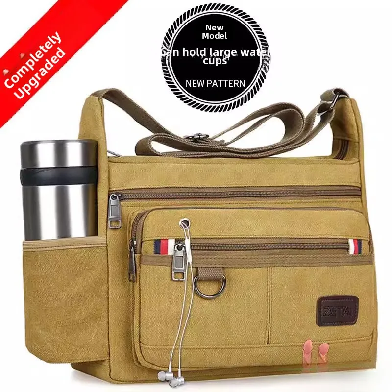 

Men's Canvas Shoulder Bag Casual Crossbody Large Capacity Backpack Retro Style Can Hold Big Water Cup Soft Handle Polyester L...