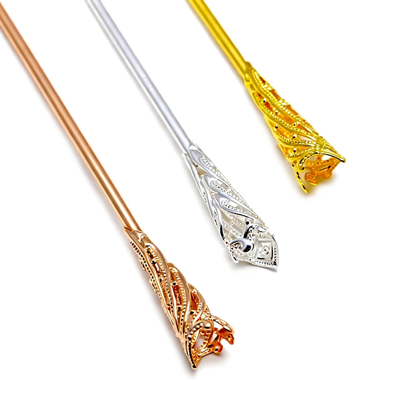 

4pcs Copper Material 15cm Flower Bud Hairpin Settings KC Gold Silver Color Plated Hairpin