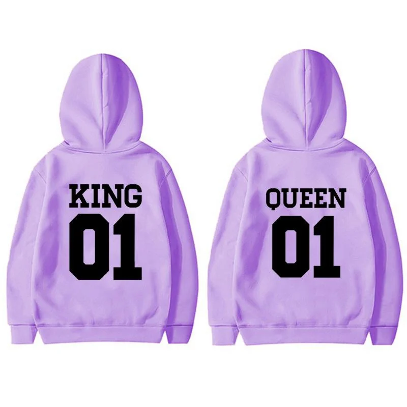 Couple Fashion King 01 Queen 01 Matching Sweatshirt Lovers Streetwear Personality Hoodies Sweatshirt Gift for Valentine\'s Day