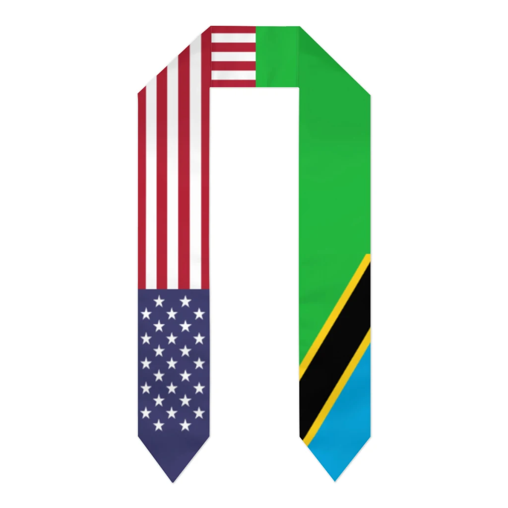 Graduation Sash Tanzania & USA United States Flag Stole Shawls Graduate Wraps Scraf International Student Pride Gifts