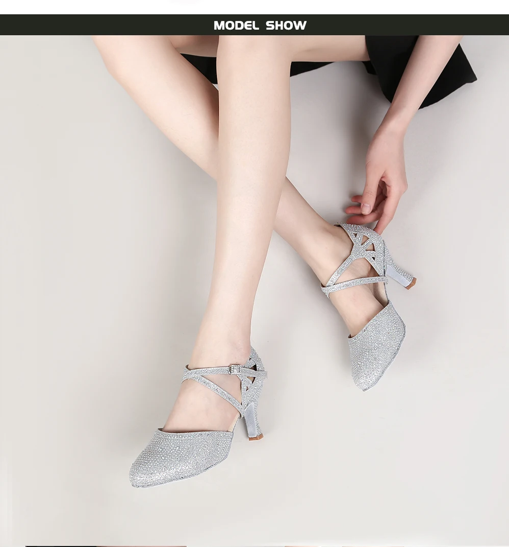 CINMIDY Rote Strass-Lateintanzschuhe Damen Tango-Tanzschuhe Moderne Schuhe Weiche Sohle Hochzeitsschuhe Silber – Detail 9