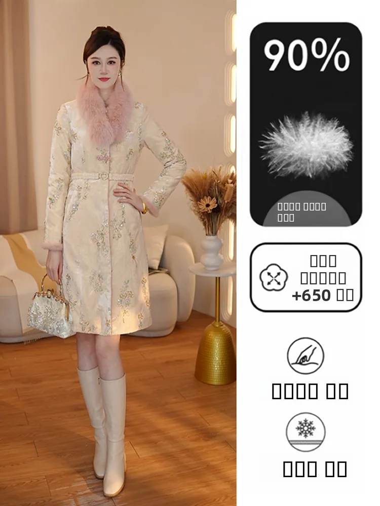 

New Chinese Sle Thi White Goose down Jaet Women's Faionable Warm Coat Izp Brand Regular Fit 90% down 2025 Winter