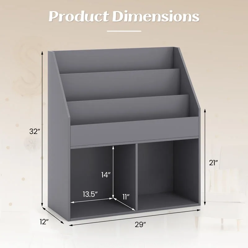 

Wooden Bookshelf Bookcase Toy Storage Cabinet Organizer-Gray