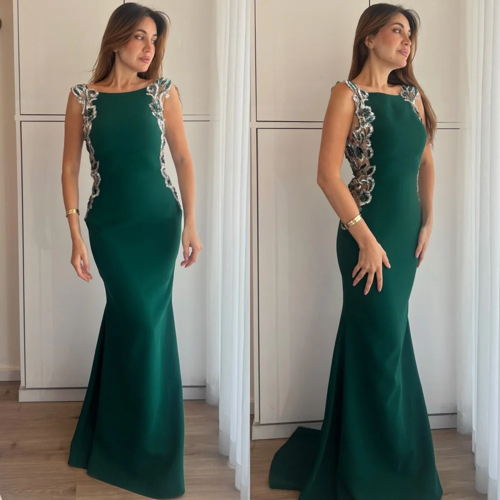 

Customized Casual Pastrol Jersey Sequined Trumpet Scoop Neck Long Dresses Bespoke Occasion Chinese Style