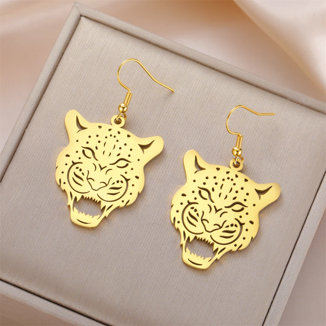 Eueavan Tier-Leoparden-Ohrhänger für Damen, Wildtier-Geparden-Hängeohrringe aus Edelstahl, Hip-Hop-Party-Schmuck, Geschenk – Detail 6