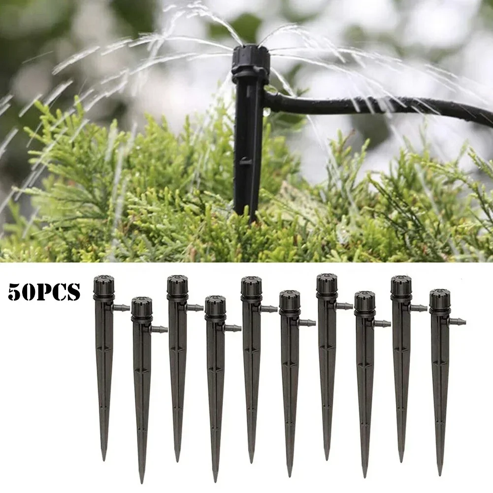 ALLGOOD 50pcs Drip Irrigation Support Stakes Adjustable Water Flow Irrigation Drippers Stake Emitter Drip System 360° Sprinkler