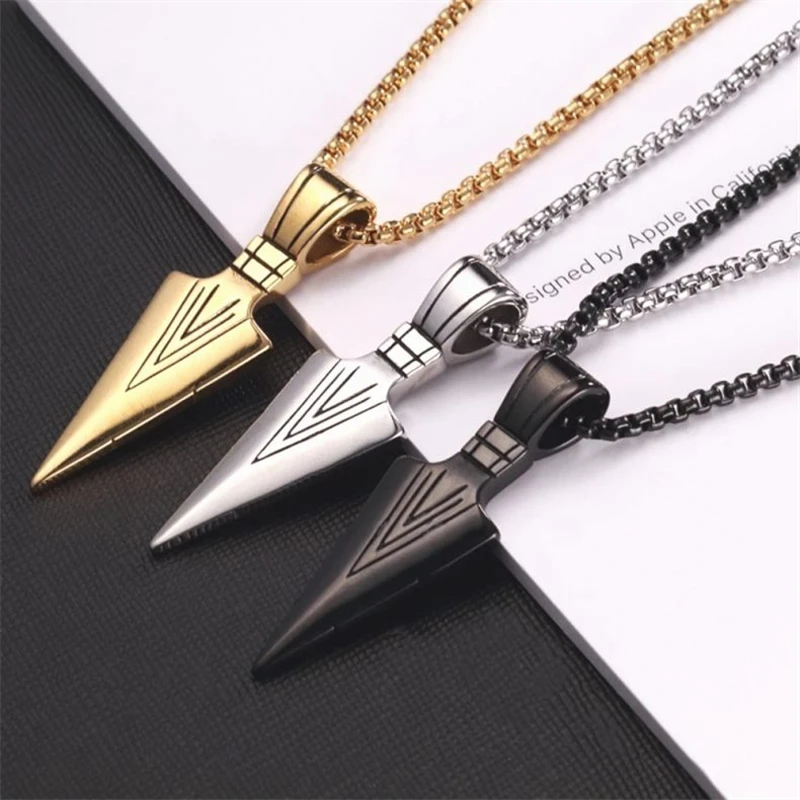 Hip Hop Vintage Men's Arrow Necklace Exquisite Triangle Pointed Arrow Pendant Necklace Men's Punk Hip Hop Gift Jewelry