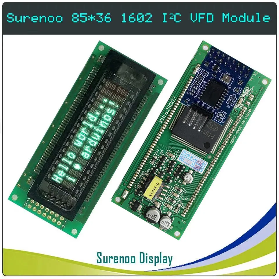 Surenoo 85.00*36.00 SAMSUNG 8-Bit Parallel IIC I2C 1602 162 16X2 VFD Display LCD Module Screen Panel 16T202DA1J