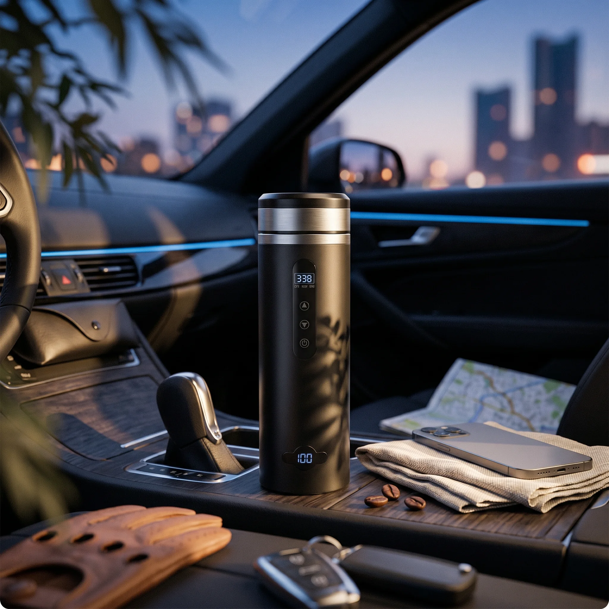 Electric Heating Cup Digital Car Electric Heating Mug Travel Kettle Touch-Control Compact for Commuters, Office