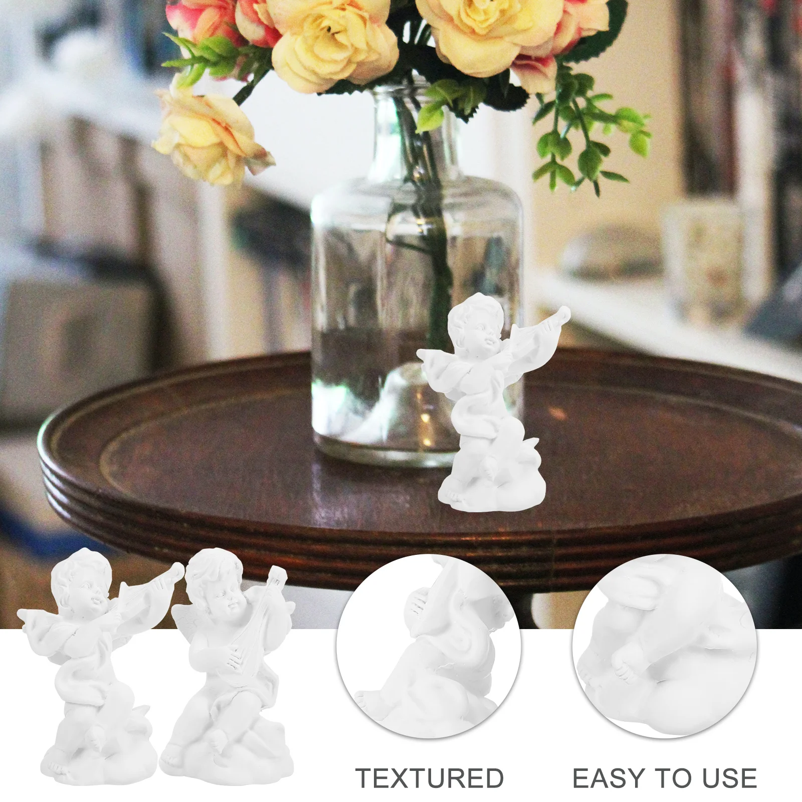 

2Pcs Resin Angel Sculptures Musical Statues Unique Gifts Weddings Father's Day Mother's Day Resin Sculpture Musical Angel