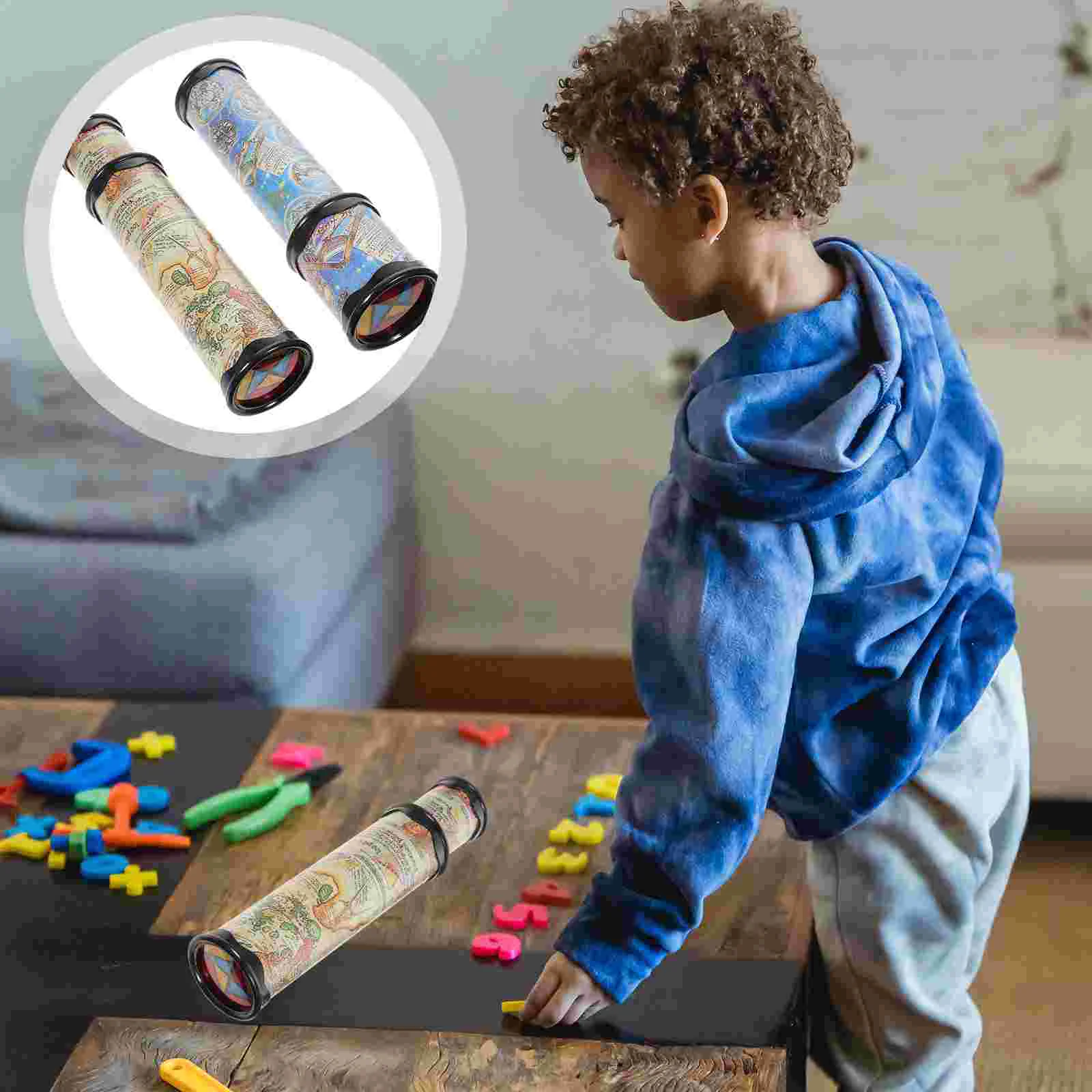 2 Pcs Kaleidoscope Kids Telescope Plastic Puzzle for Parent-child Interactive Toy