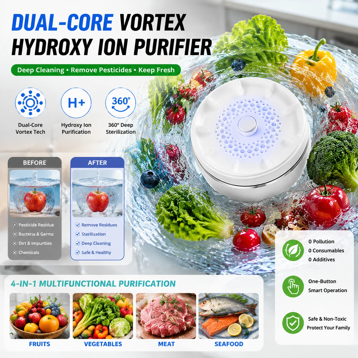 Wireless Fruit and Vegetable Cleaning Machine Ultrasonic Food Purifier Hydroxy Ion Pesticide Residue Remover Kitchen Gadget
