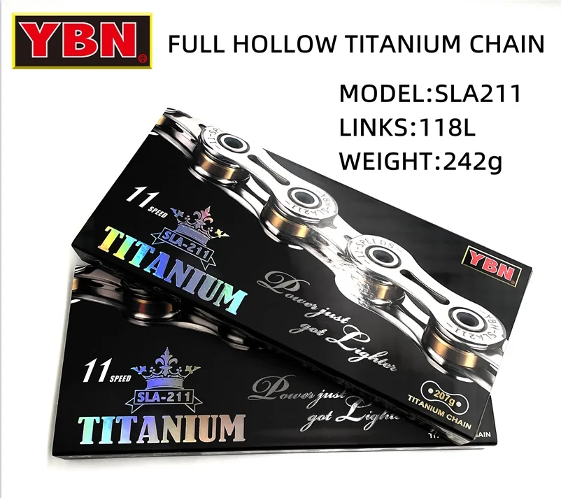 

YBN 11-Speed Full Hollow Titanium Chain SLA211 118L MTB Road Bike Chains Suitable for SRAM/Campanolo System Bicycle Accessories